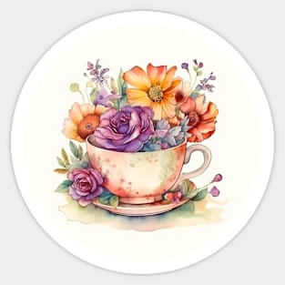 Whimsical Teacup with Flowers Sticker